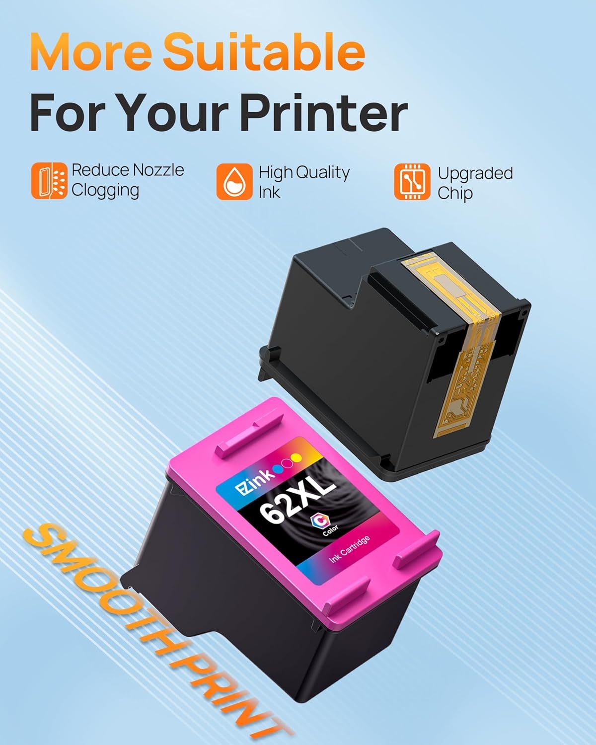 image:image62XL Ink Cartridge HighYield Remanufactured for HP Ink 62 XL 62XL Ink Cartridge Combo Pack to Use with Envy 5540 5640 5660 7644 OfficeJet 5740 5741 8040 200 250 Series Printer 1 TriColor 1 Black