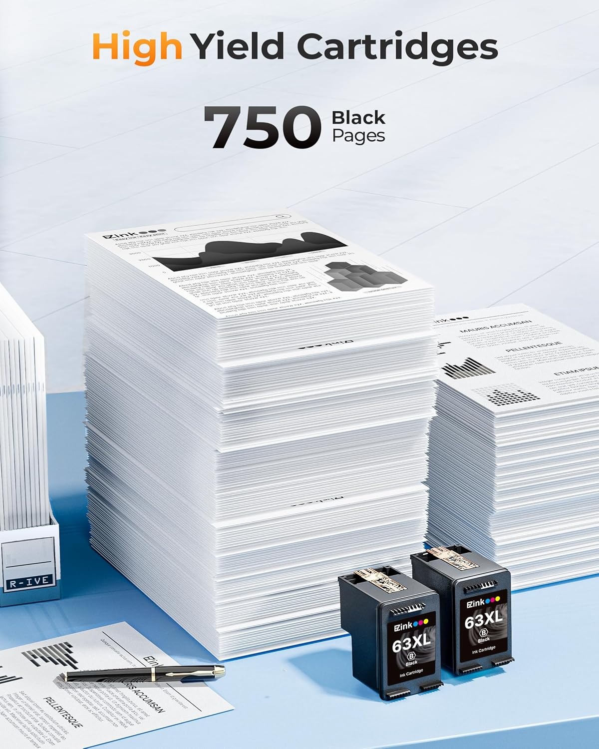 image:imageEZ Ink 63XL Black Ink Cartridge Remanufactured 63XL 63 Ink Replacement for HP Ink 63 HP63 HP63XL to Use with HP OfficeJet 3830 4650 4655 5255 5258 5200 Envy 4520 4512 DeskJJet 1112 2130 2 Black