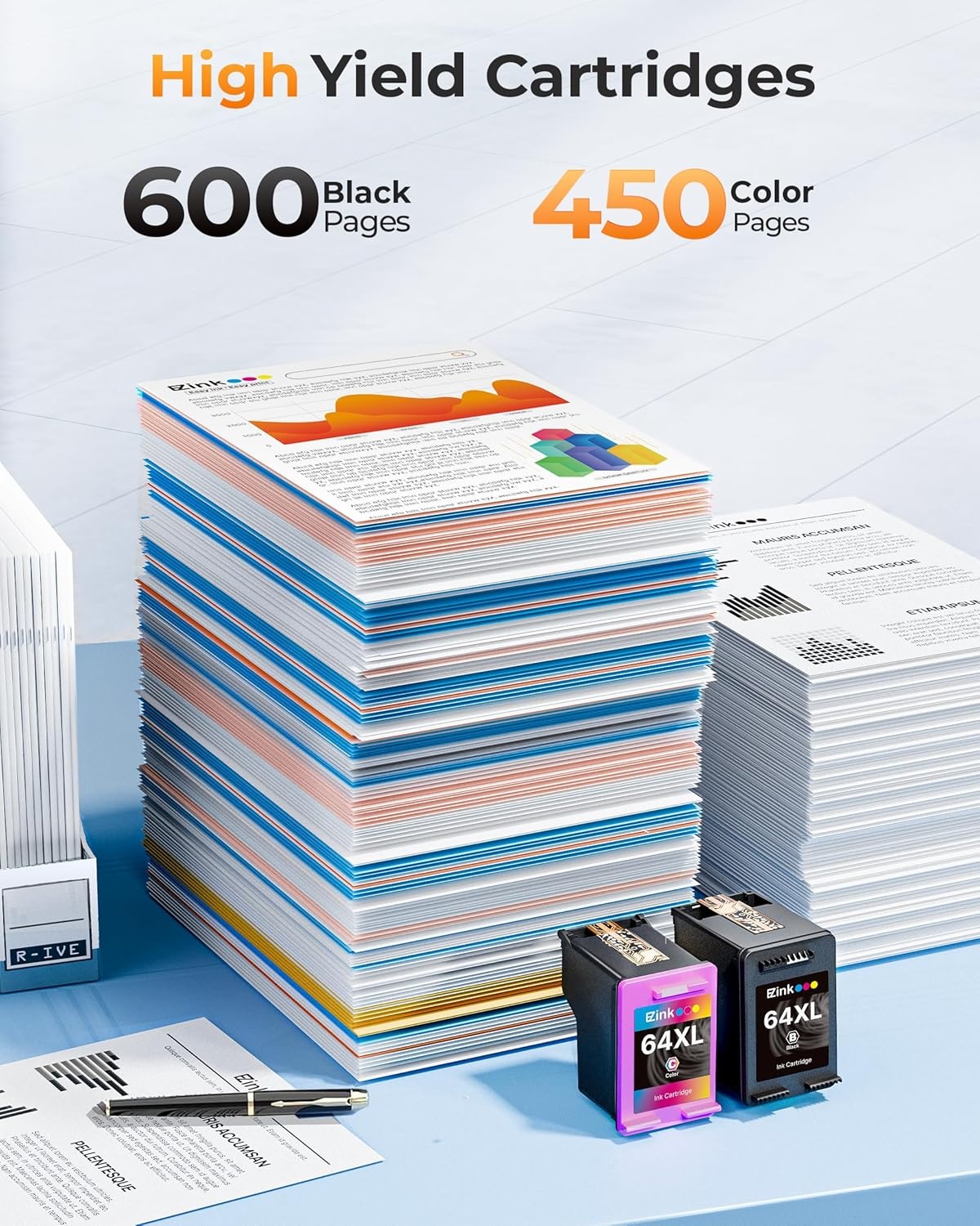 image:imageEZ Ink 64XL Ink Cartridges Black and Color Combo Pack Remanufactured for HP Ink 64 64XL 64 XL Ink to use with HP Envy Photo 7855 7858 7155 7120 7158 7164 6255 Tango X Printers 1 Black 1 TriColor
