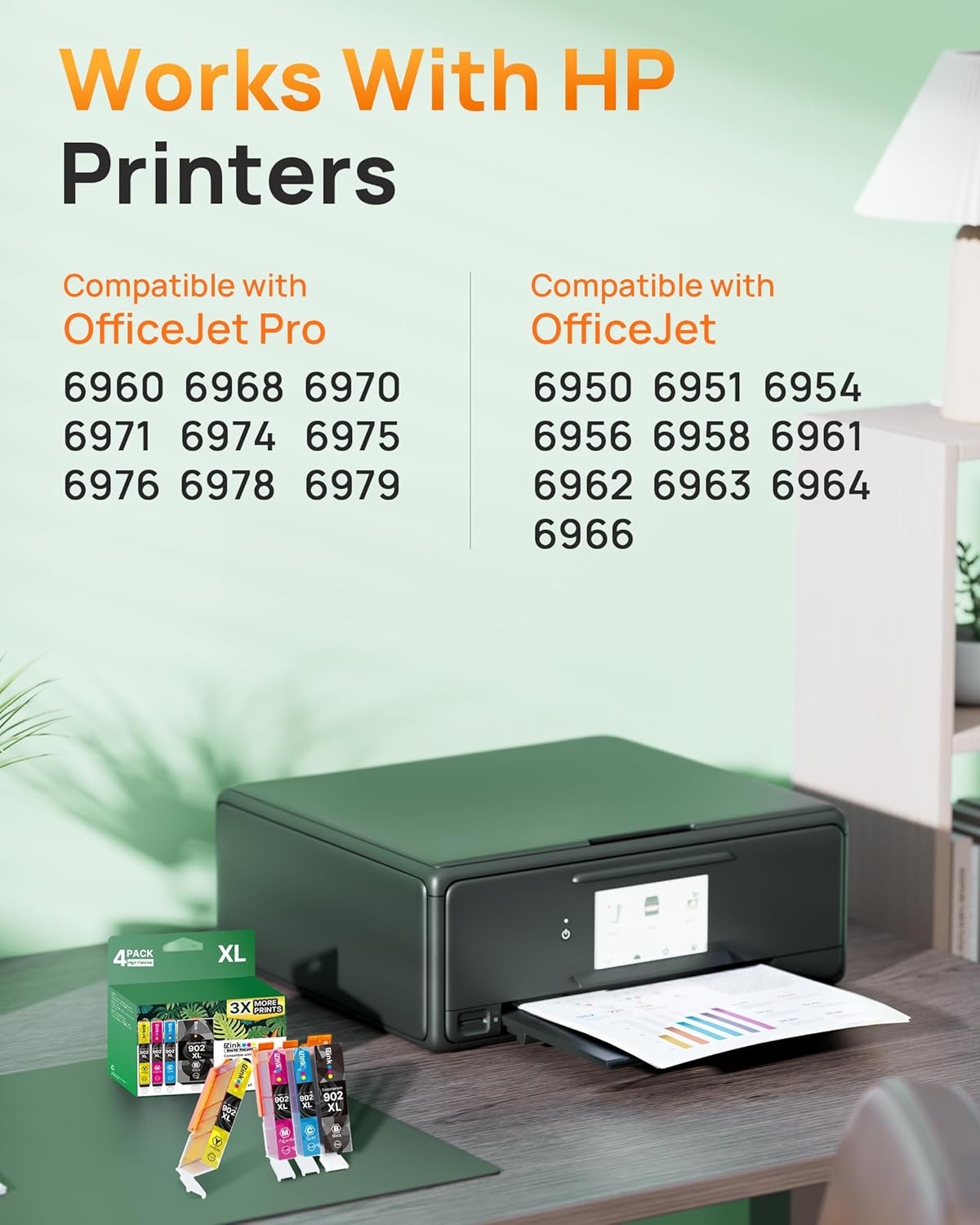 image:imageEZ Ink Compatible 902 902XL Ink Cartridges for HP Printers Replacement for HP 902XL Ink Cartridges Combo Pack 4 Pack for Officejet Pro 6978 6968 6960 6970 Officejet 6951 6954 6956 6958 Printer