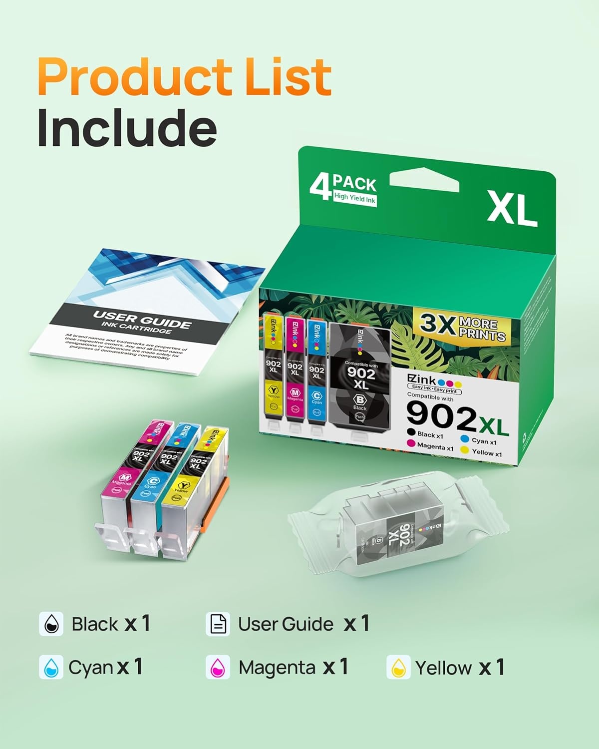 image:imageEZ Ink Compatible 902 902XL Ink Cartridges for HP Printers Replacement for HP 902XL Ink Cartridges Combo Pack 4 Pack for Officejet Pro 6978 6968 6960 6970 Officejet 6951 6954 6956 6958 Printer