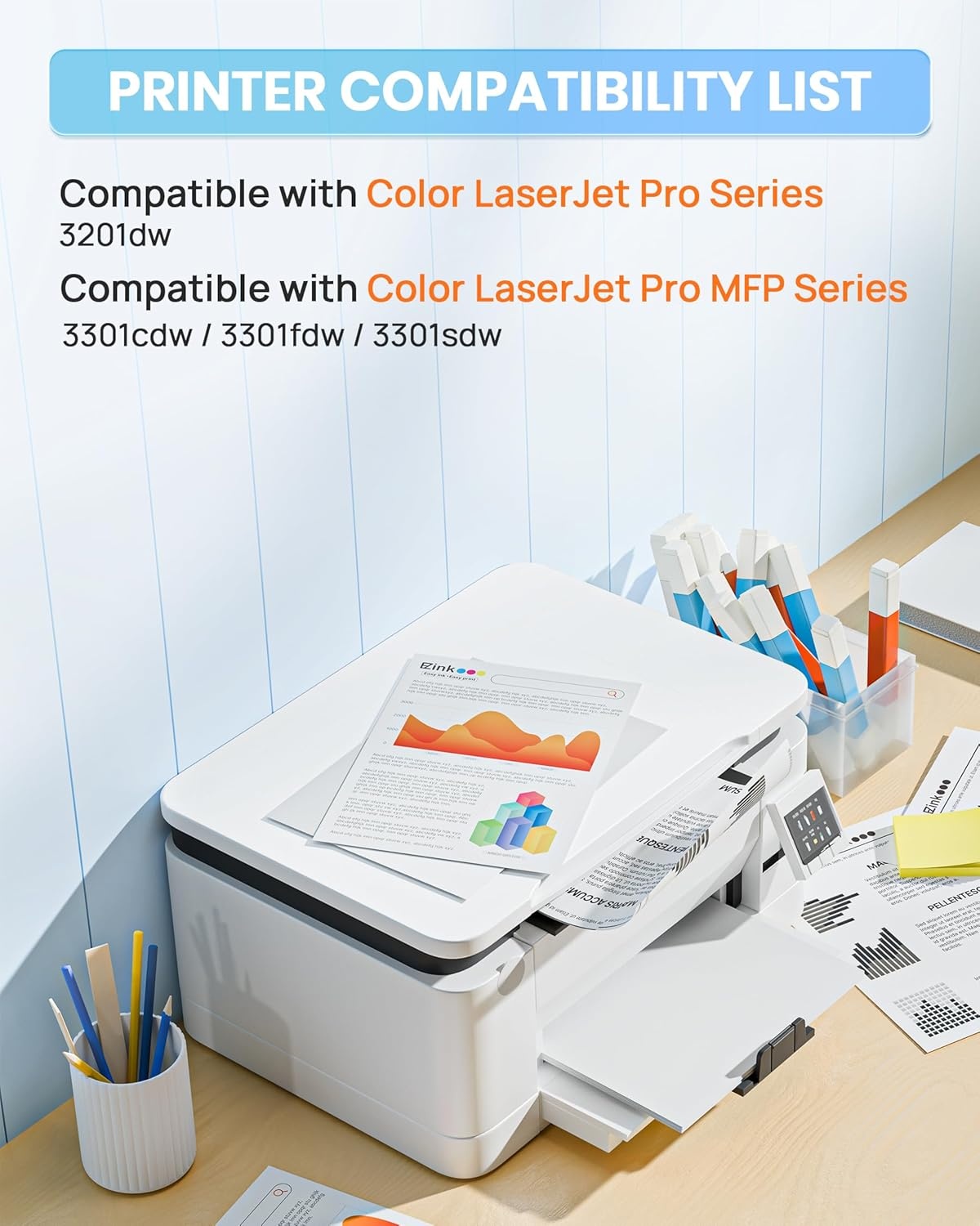 image:imageEZ Ink Compatible HP 218A Toner Cartridges 4 Pack with Chip for HP 218A Toner HP 218 218X for HP Color LaserJet pro MFP 3301fdw Toner 3301cdw 3201dw 3301sdw Printer Ink Set W2180A W2180X BCMY
