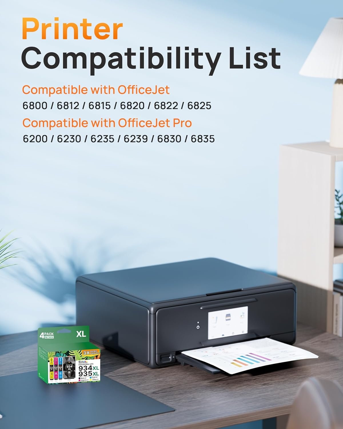 image:imageEZ Ink Compatible Ink Cartridge Replacement for HP 934 and 935 Ink Cartridges Combo Pack 934XL 935XL 934 XL 935 XL to Use with Officejet Pro 6200 6230 6835 Officejet 6812 6815 6820 6800 4 Pack