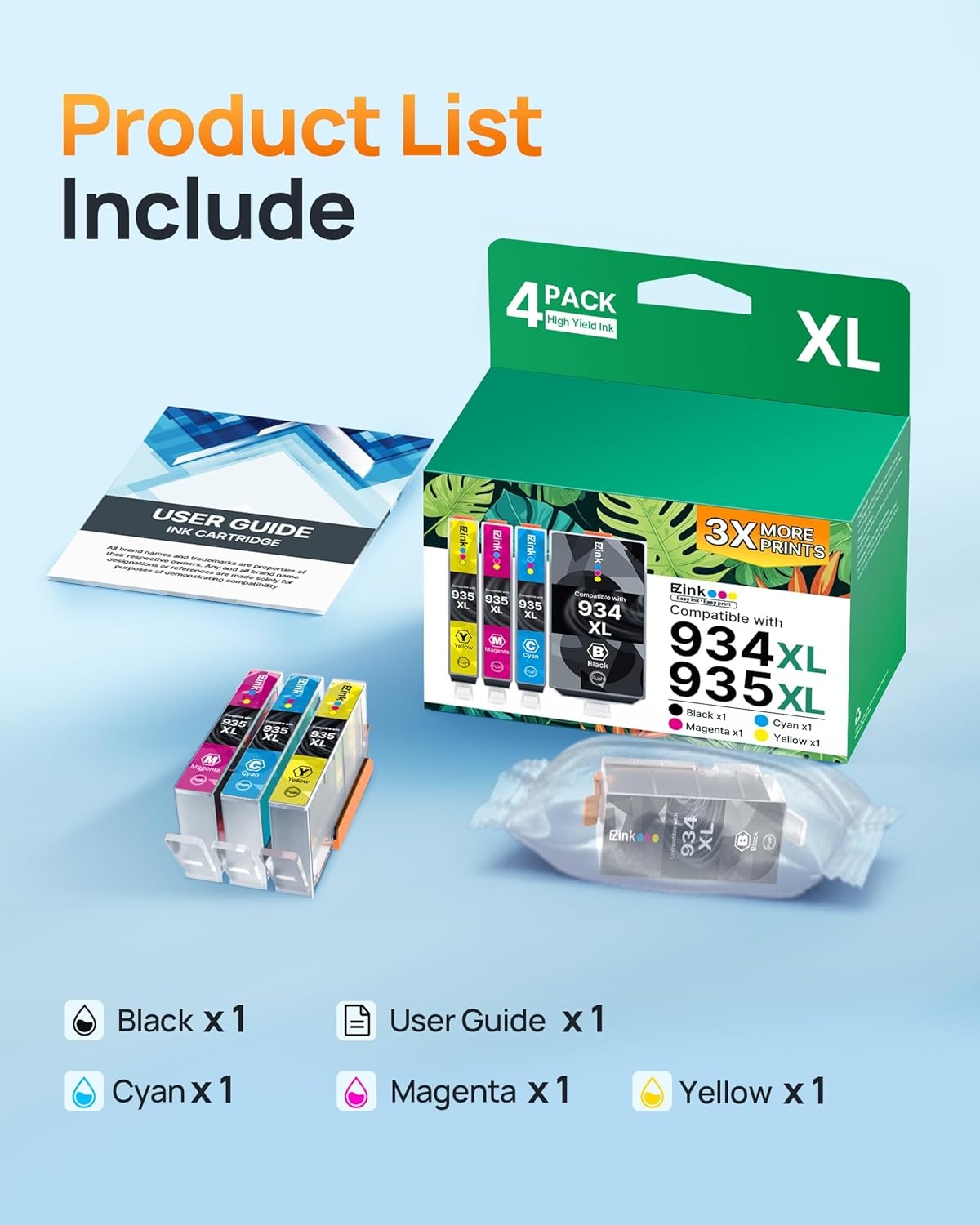 image:imageEZ Ink Compatible Ink Cartridge Replacement for HP 934 and 935 Ink Cartridges Combo Pack 934XL 935XL 934 XL 935 XL to Use with Officejet Pro 6200 6230 6835 Officejet 6812 6815 6820 6800 4 Pack