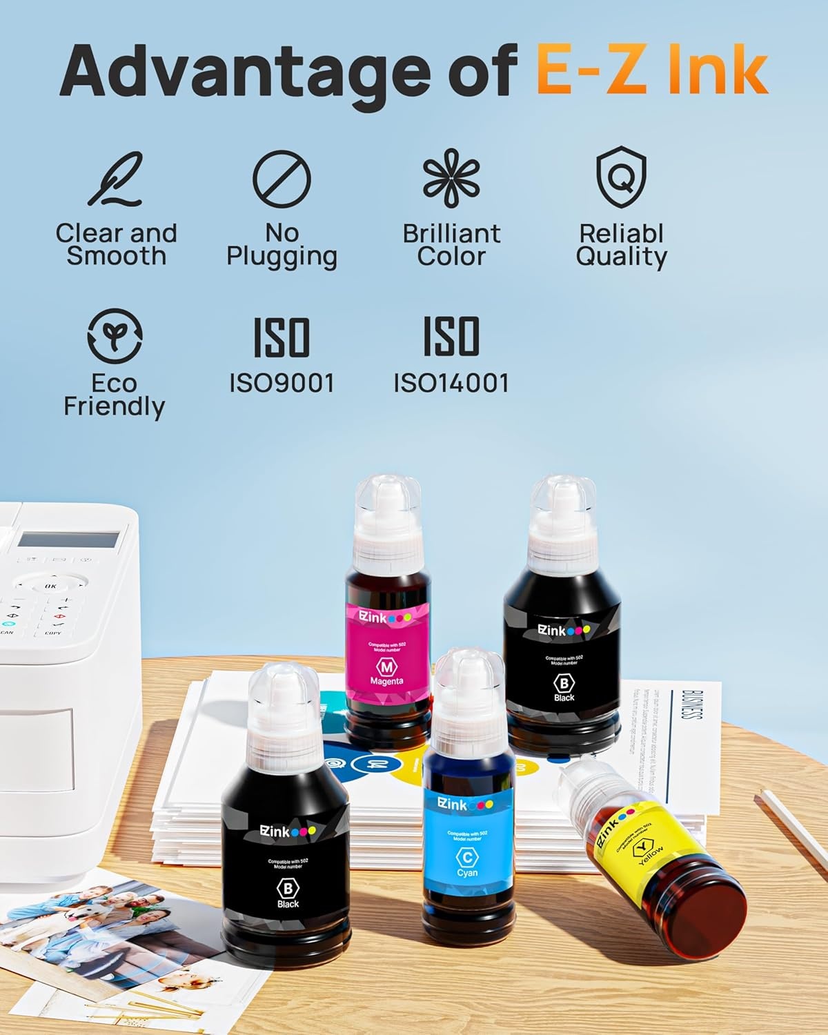 image:imageEZ Ink Refill Ink Bottle Replacement Compatible for 502 High Yield for Epson Printer ET4760ET3760ET2760ET3710ET2750ET3700 Printer Black Cyan Magenta Yellow 4 Pack