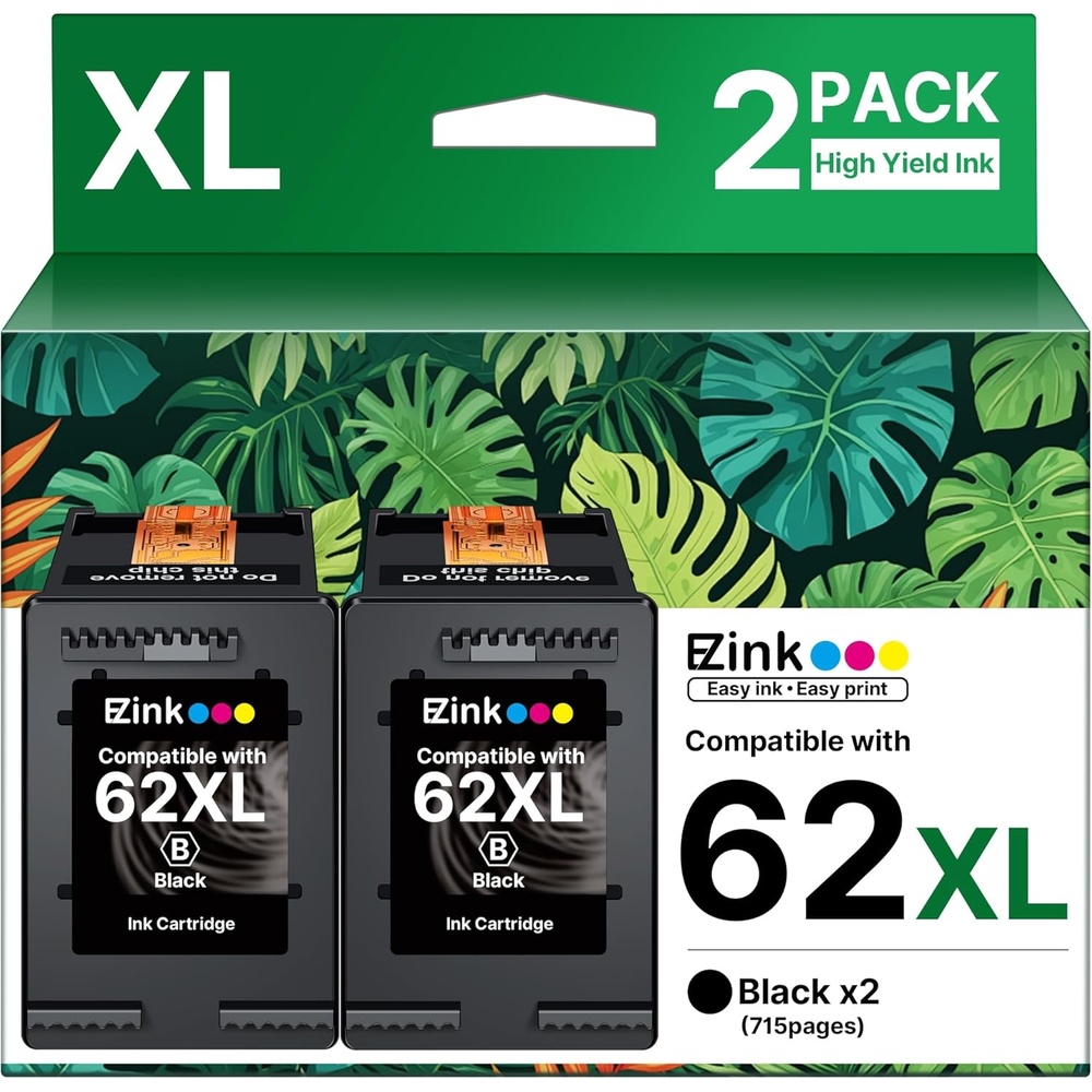 image:image62XL High Yield Remanufactured Ink Cartridges for HP 62 Black Ink Cartridge for HP Ink 62 62XL use with HP Envy 5540 5640 5660 7644 OfficeJet 5740 5741 8040 OfficeJet 200 250 Series 2 Pack Black