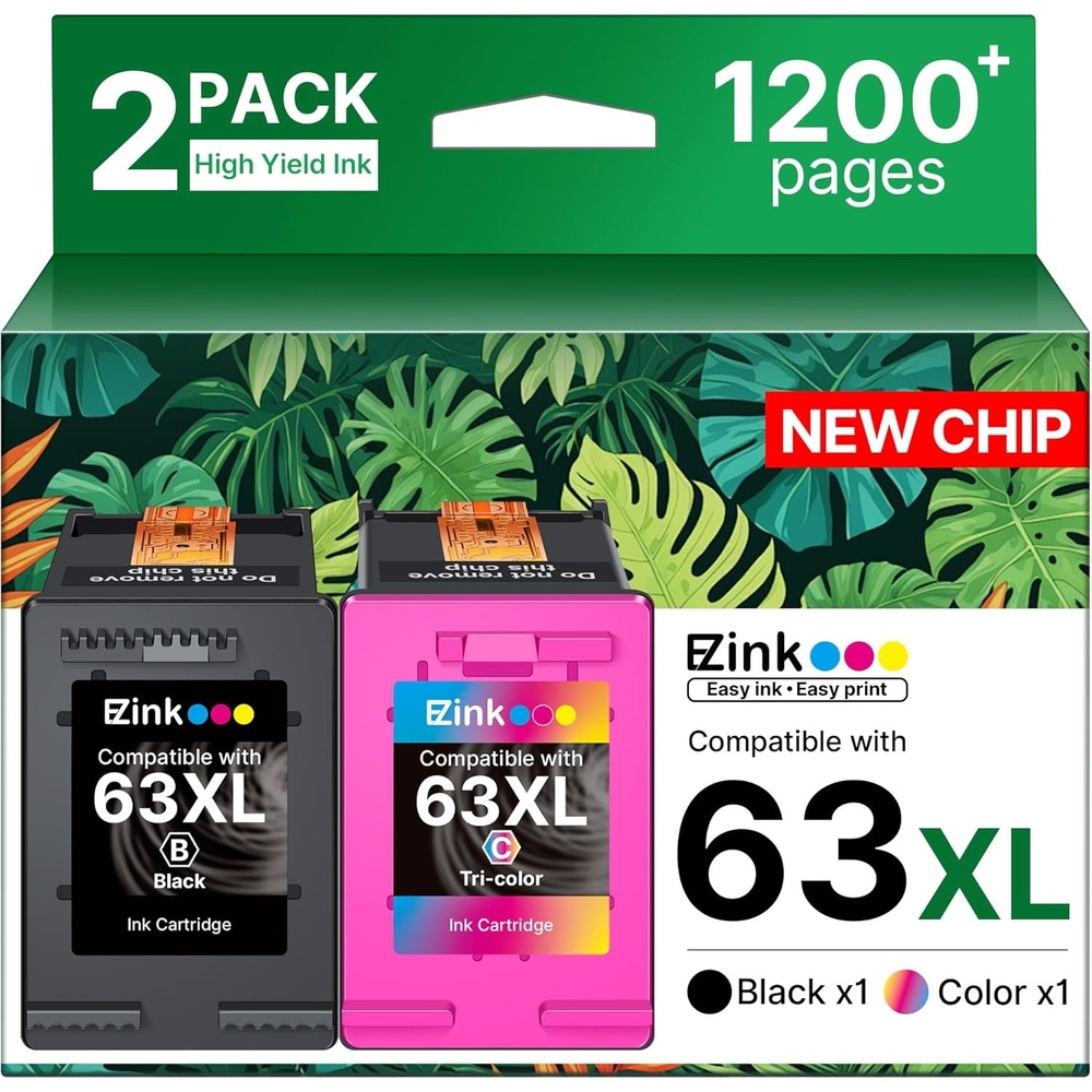 image:image63XL Ink Cartridges Black and Color Remanufactured Replacement for HP Ink 63 for HP 63XL Ink Cartridges Combo Pack Work for HP Officejet 4650 3830 3833 5255 5258 Envy 4520 Deskjet 1112 3637 2 Pack