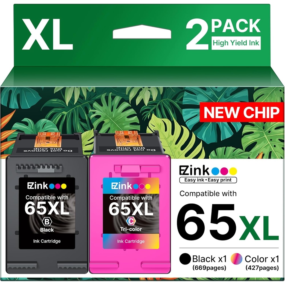 image:image65XL 65 ink cartridges blackcolor combo pack Replacement for HP ink 65 65xl black and color ink cartridge work for HP Envy 5055 5000 5070 5052 5014 DeskJet 3755 3772 3700 3752 3722 2600 2622 2 Pack