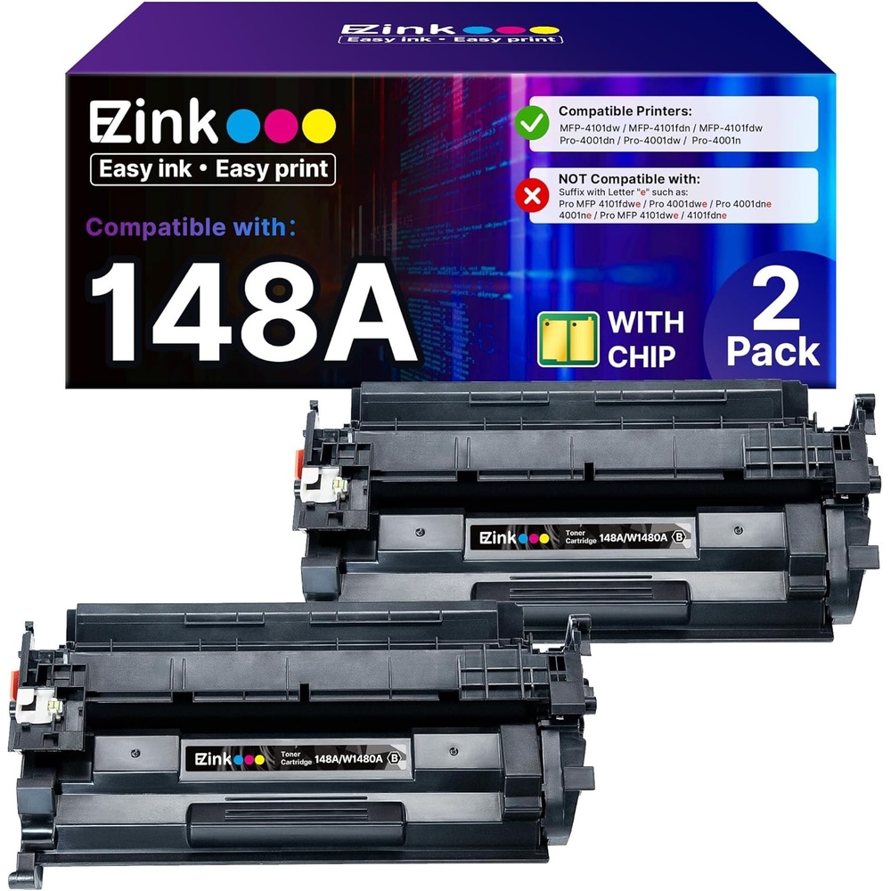 image:imageEZ Ink 148A Toner Cartridge 4001n 4101fdw with Chip Replacement for HP 148A Toner Cartridge W1480A 148X W1480X to Use with HP LaserJet Pro 4001n 4101fdw 4001dn 4001dw 4101fdn 4101dw Printer2Pack