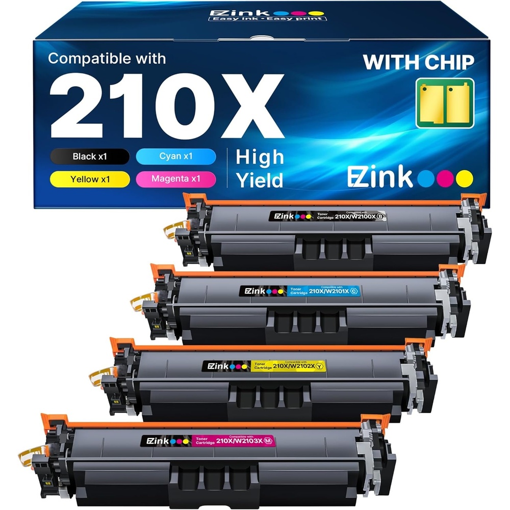 image:imageEZ Ink 210X Toner Cartridges with Chip Compatible for HP 210X Toner Cartridges 4 Pack High Yield 210 X W2100X W2100A to Use with Color Laser Pro MFP 4301fdw 4301fdn 4301dw Pro 4201dn 4201dw BCYM