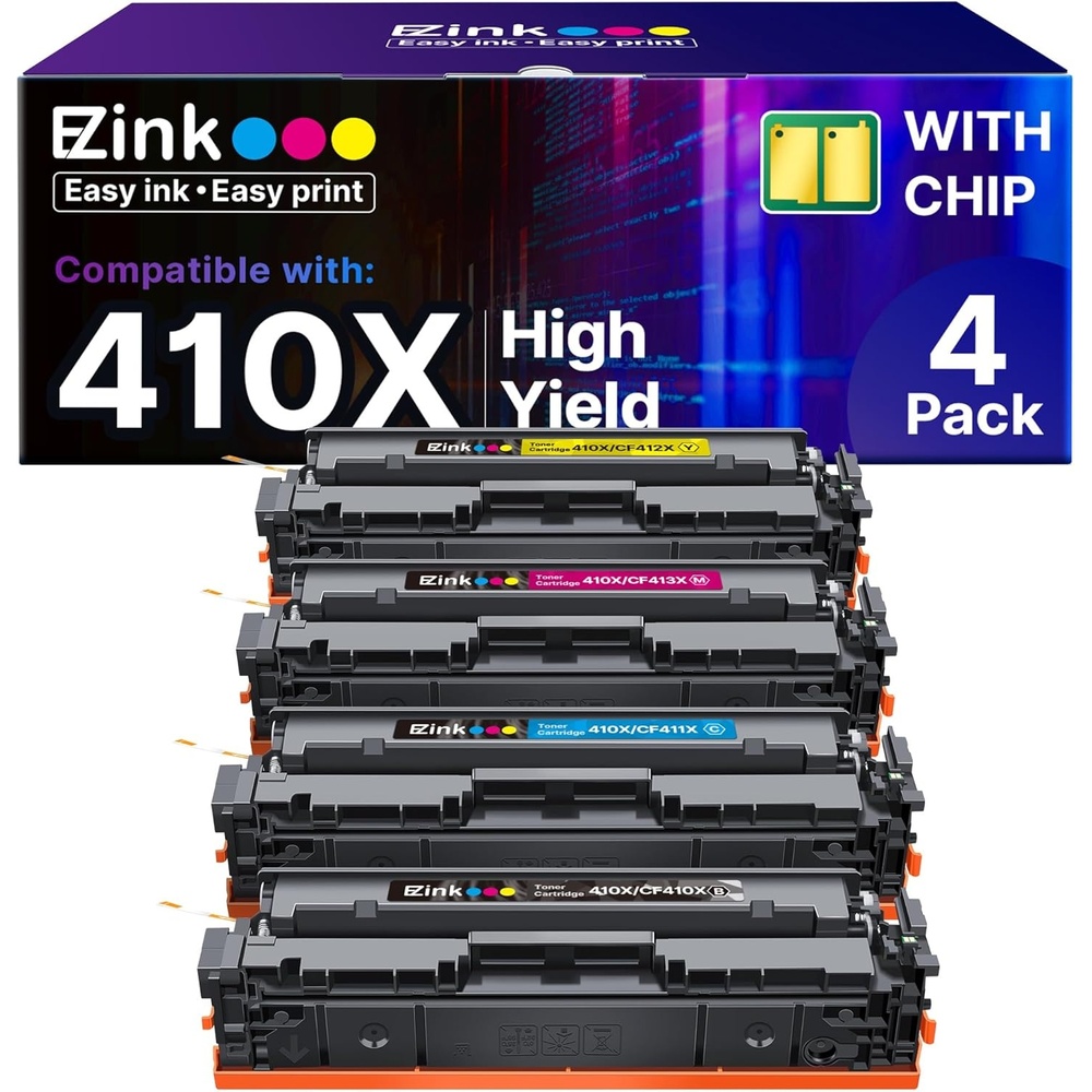 image:imageEZ Ink 410X Toner Cartridges Compatible for HP 410X 410A CF410X CF411X CF412X CF413X to Use with HP Color Laserjet Pro MFP M477fdw M477fdn M477fnw Pro M452dn M452nw M452dw with Chip BCYM