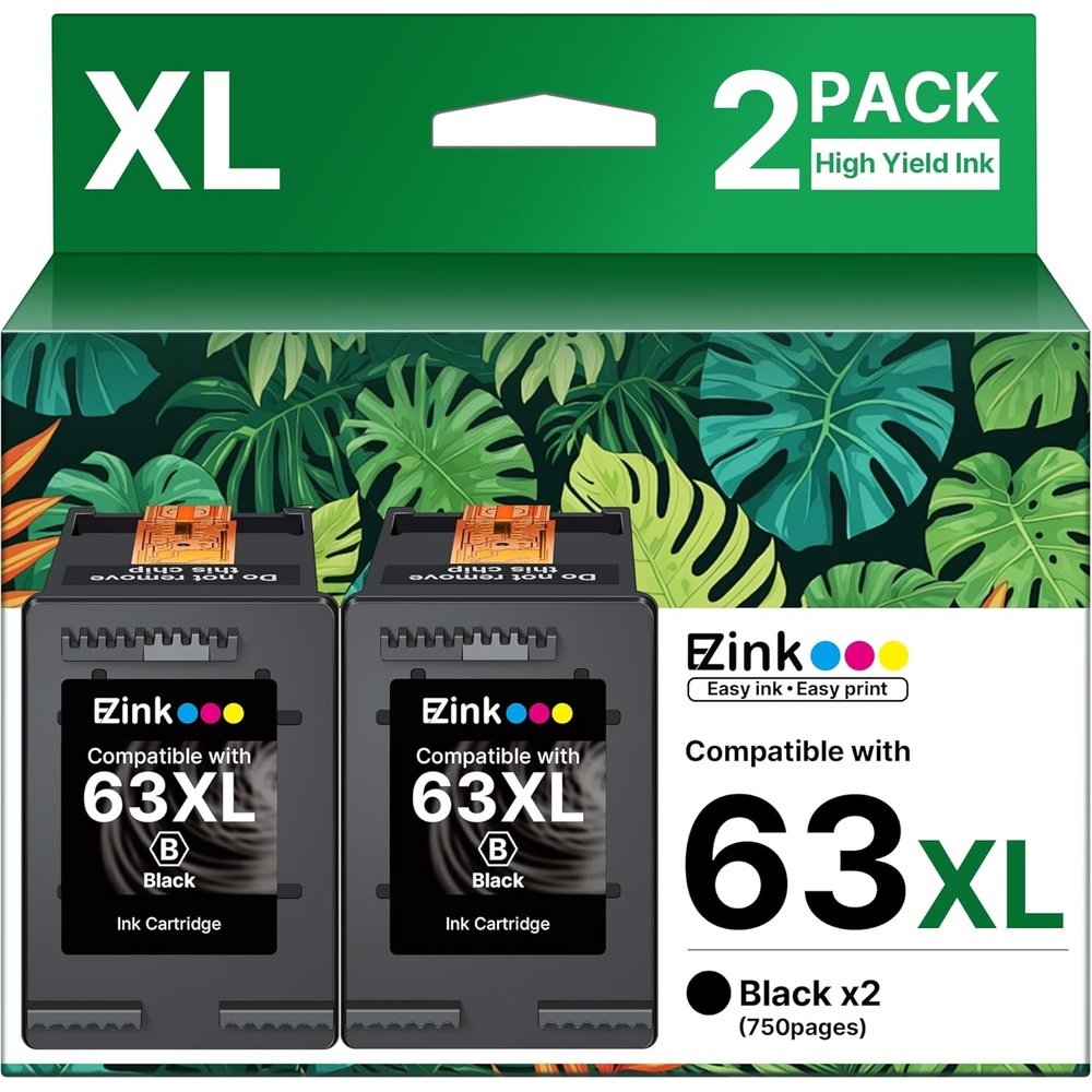 image:imageEZ Ink 63XL Black Ink Cartridge Remanufactured 63XL 63 Ink Replacement for HP Ink 63 HP63 HP63XL to Use with HP OfficeJet 3830 4650 4655 5255 5258 5200 Envy 4520 4512 DeskJJet 1112 2130 2 Black