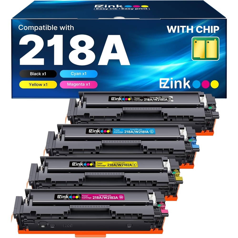 image:imageEZ Ink Compatible HP 218A Toner Cartridges 4 Pack with Chip for HP 218A Toner HP 218 218X for HP Color LaserJet pro MFP 3301fdw Toner 3301cdw 3201dw 3301sdw Printer Ink Set W2180A W2180X BCMY