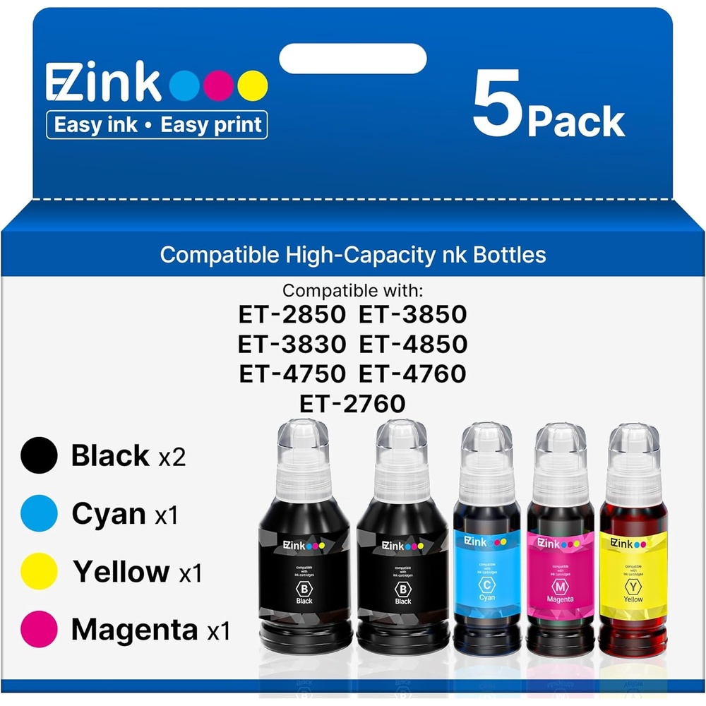 image:imageEZ Ink Refill Ink Bottle Replacement Compatible for 502 Ink Refill Bottles High Capacity for Epson Printer ET3850 ET2850 ET4850 ET2800 ET2760 ET37605 Bottles