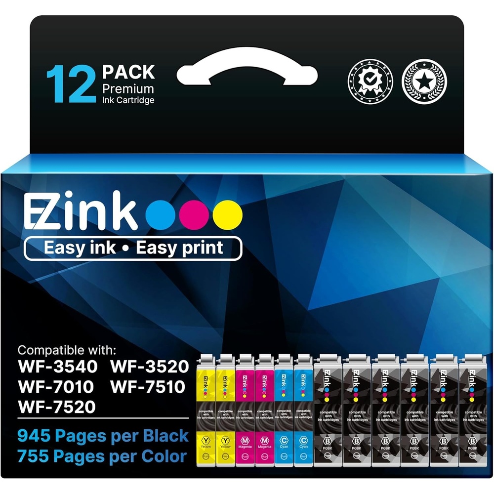 image:imageEZ Ink Remanufactured Ink Cartridge Replacement for 127 to use with Epson NX530 625 WF3520 WF3530 WF3540 WF7010 WF7510 7520 545 645 6 Large Black 2 Cyan 2 Magenta 2 Yellow 12Pack