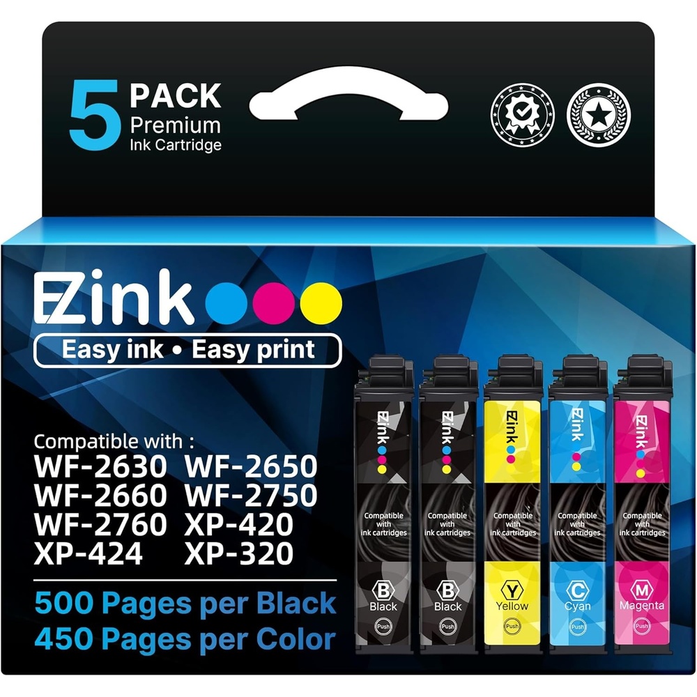 image:imageEZ Ink Remanufactured Ink Cartridge Replacement for 220XL Ink Cartridges Combo Pack for Epson Printer WF2760 WF2750 WF2660 WF2650 WF2630 XP424 XP420 XP320 Black Cyan Magenta Yellow 5 Pack