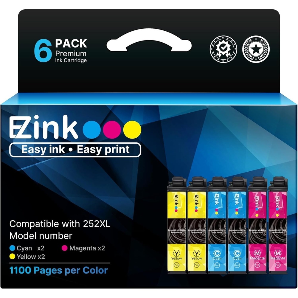 image:imageEZ Ink Remanufactured Ink Cartridge Replacement for 252XL 252 XL Combo Pack for Epson Printer Workforce WF3620 WF3640 WF7110 WF7610 WF7620 WF7210 2 Cyan 2 Magenta 2 Yellow 6 Pack