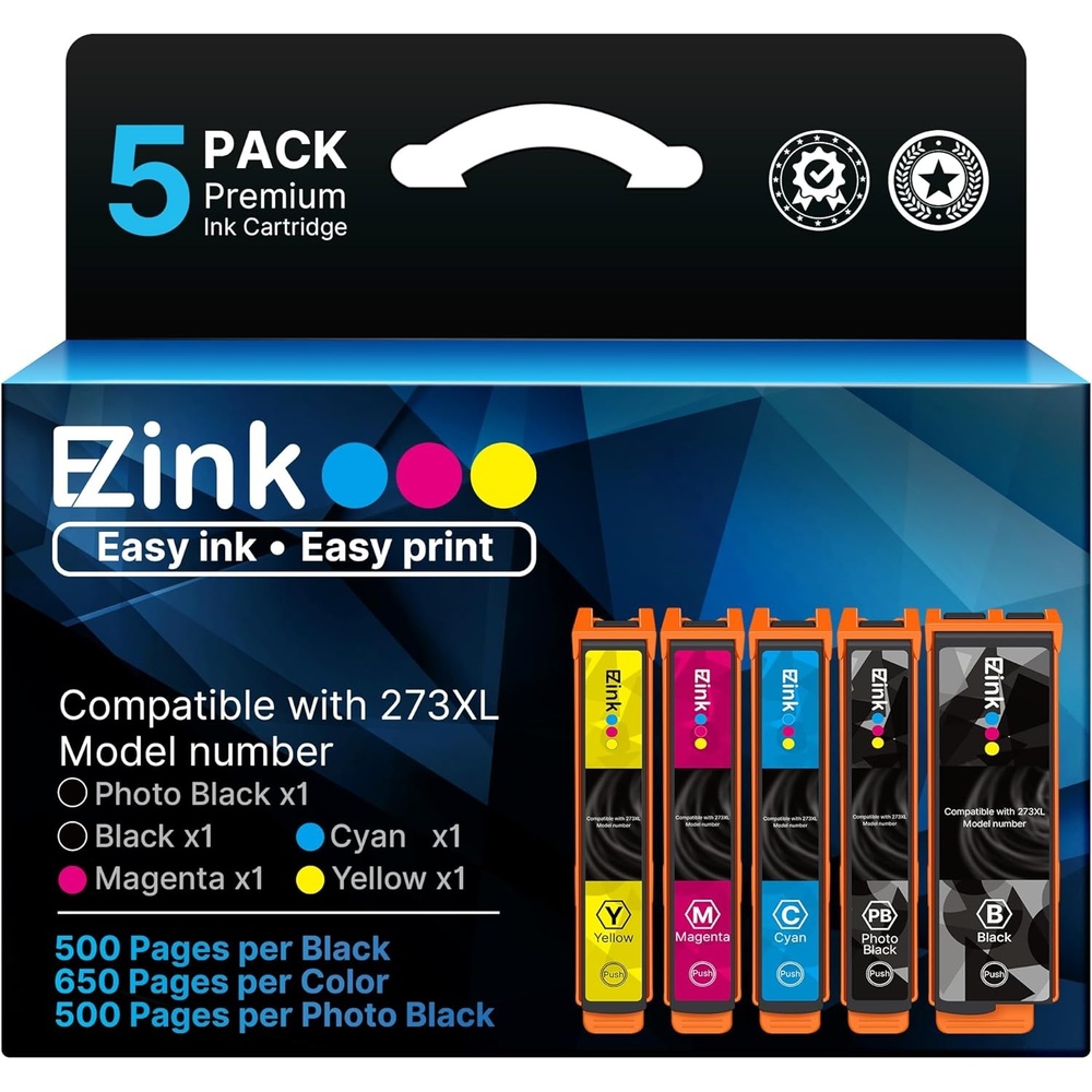 image:imageEZ Ink Remanufactured Ink Cartridge Replacement for 273xl to use with Epson XP520 XP600 XP610 XP620 XP800 XP810 XP820 5 PackBlack Cyan Magenta Yellow Photo Black