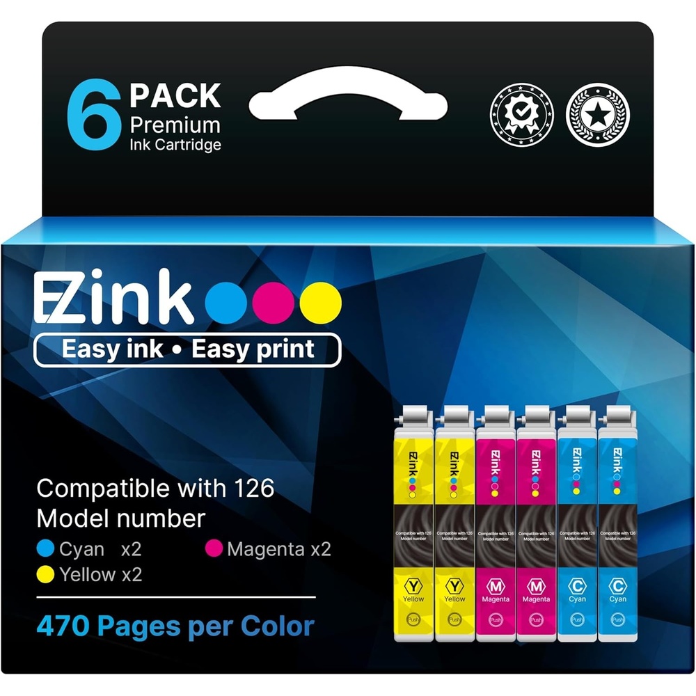 image:imageEZ Ink Remanufactured Ink Cartridges Replacement for 126 to Use with Epson Workforce WF3520 WF3530 WF3540 WF7010 WF7510 WF7520 for Stylus NX330 NX430 60 435 520 545 630 633 6 Pack