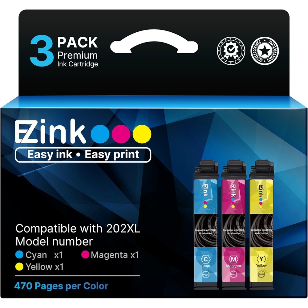 image:imageEZ Ink Remanufactured Ink Replacement for 202XL Ink Cartridges Combo Pack for Epson Printer Workforce WF2860 Expression Home XP5100 Printer New Upgraded Chips1 Cyan 1 Magenta 1 Yellow 3 Pack