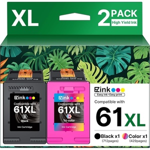 image:image61XL Ink Cartridge Remanufactured for HP Ink 61 for HP 61 Ink Cartridge Combo Pack to Use with Envy 4500 5530 4502 4501 5535 OfficeJet 4630 4635 DeskJet 2540 1000 1010 1510 1 TriColor 1 Black