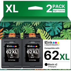 image:image62XL High Yield Remanufactured Ink Cartridges for HP 62 Black Ink Cartridge for HP Ink 62 62XL use with HP Envy 5540 5640 5660 7644 OfficeJet 5740 5741 8040 OfficeJet 200 250 Series 2 Pack Black