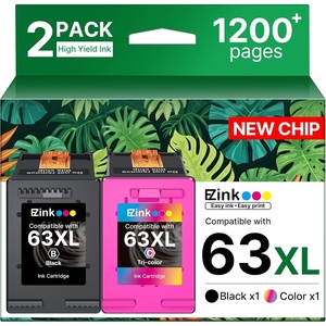 image:image63XL Ink Cartridges Black and Color Remanufactured Replacement for HP Ink 63 for HP 63XL Ink Cartridges Combo Pack Work for HP Officejet 4650 3830 3833 5255 5258 Envy 4520 Deskjet 1112 3637 2 Pack