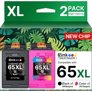 image:image65XL 65 ink cartridges blackcolor combo pack Replacement for HP ink 65 65xl black and color ink cartridge work for HP Envy 5055 5000 5070 5052 5014 DeskJet 3755 3772 3700 3752 3722 2600 2622 2 Pack