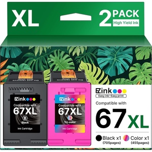 image:image67XL Ink Cartridges BlackColor Combo Pack Remanufactured for HP Ink 67 67XL to Use with HP Deskjet 2855e 2800e 2755e 2827e 2700e 2700 2852e 4255e 2734e 4100 4000 Envy 6000 6055e Printer 2Pack