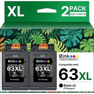 image:imageEZ Ink 63XL Black Ink Cartridge Remanufactured 63XL 63 Ink Replacement for HP Ink 63 HP63 HP63XL to Use with HP OfficeJet 3830 4650 4655 5255 5258 5200 Envy 4520 4512 DeskJJet 1112 2130 2 Black