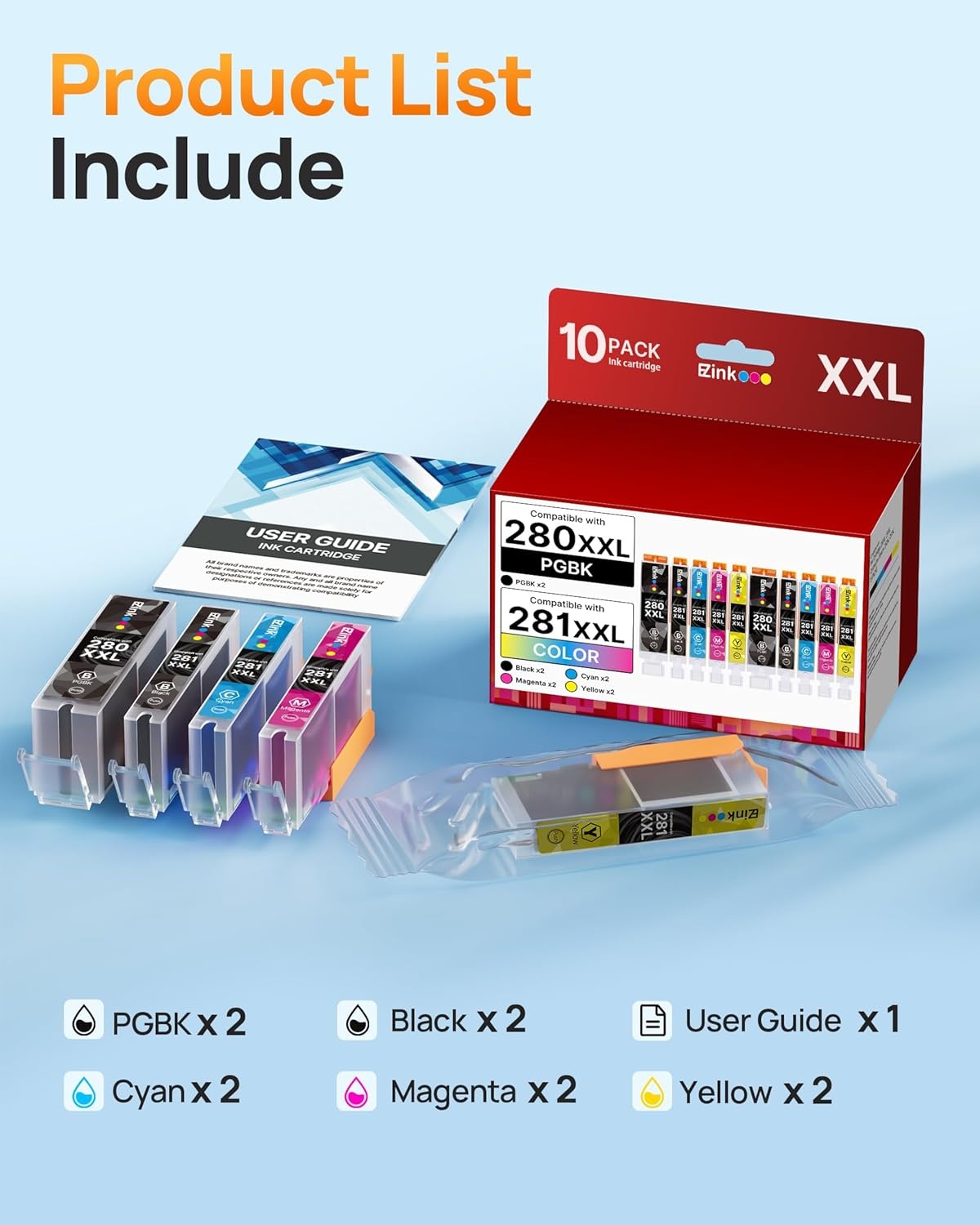 image:image10 Pack 280 281 XXL Ink Cartridges Replacement for Canon 280 281 Ink cartridges PGI280XXL CLI281XXL Compatible with PIXMA TR8620a TS9521C TR7520 TR8620 TR8520 TR8600 TR7520 TS702a TS9520 TS6120