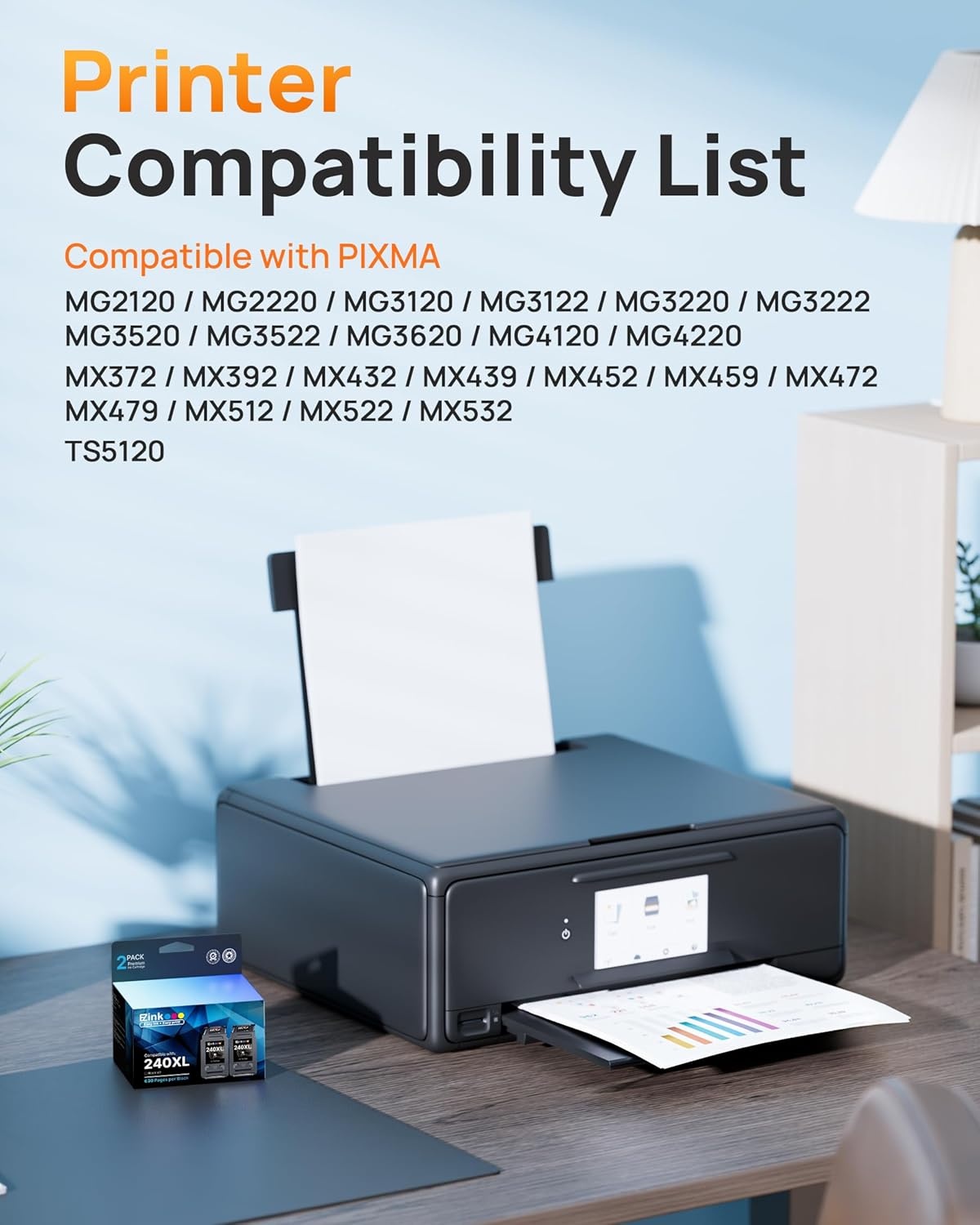 image:image240XL Ink Cartridge Replacement for Canon 240XL Black Ink Cartridge PG240XL PG240 Works with PIXMA PIXMA MG3620 TS5120 MG3520 MG3220 MG2120 MG4220 MX392 MX452 MX522 Printer 2 Pack Black