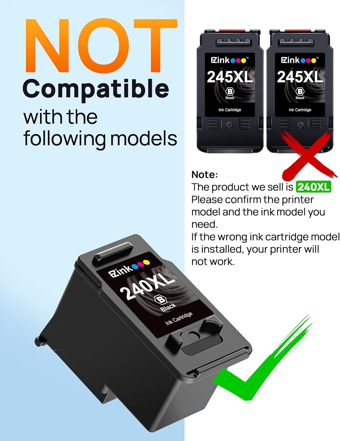 image:image240XL Ink Cartridge Replacement for Canon 240XL Black Ink Cartridge PG240XL PG240 Works with PIXMA PIXMA MG3620 TS5120 MG3520 MG3220 MG2120 MG4220 MX392 MX452 MX522 Printer 2 Pack Black