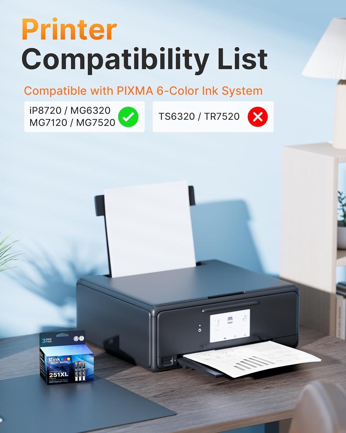 image:imageCompatible Ink Cartridge Replacement for CLI251XL CLI 251 XL to use with PIXMA MG6320 MG7120 MG7520 IP8720 Gray 3 Pack