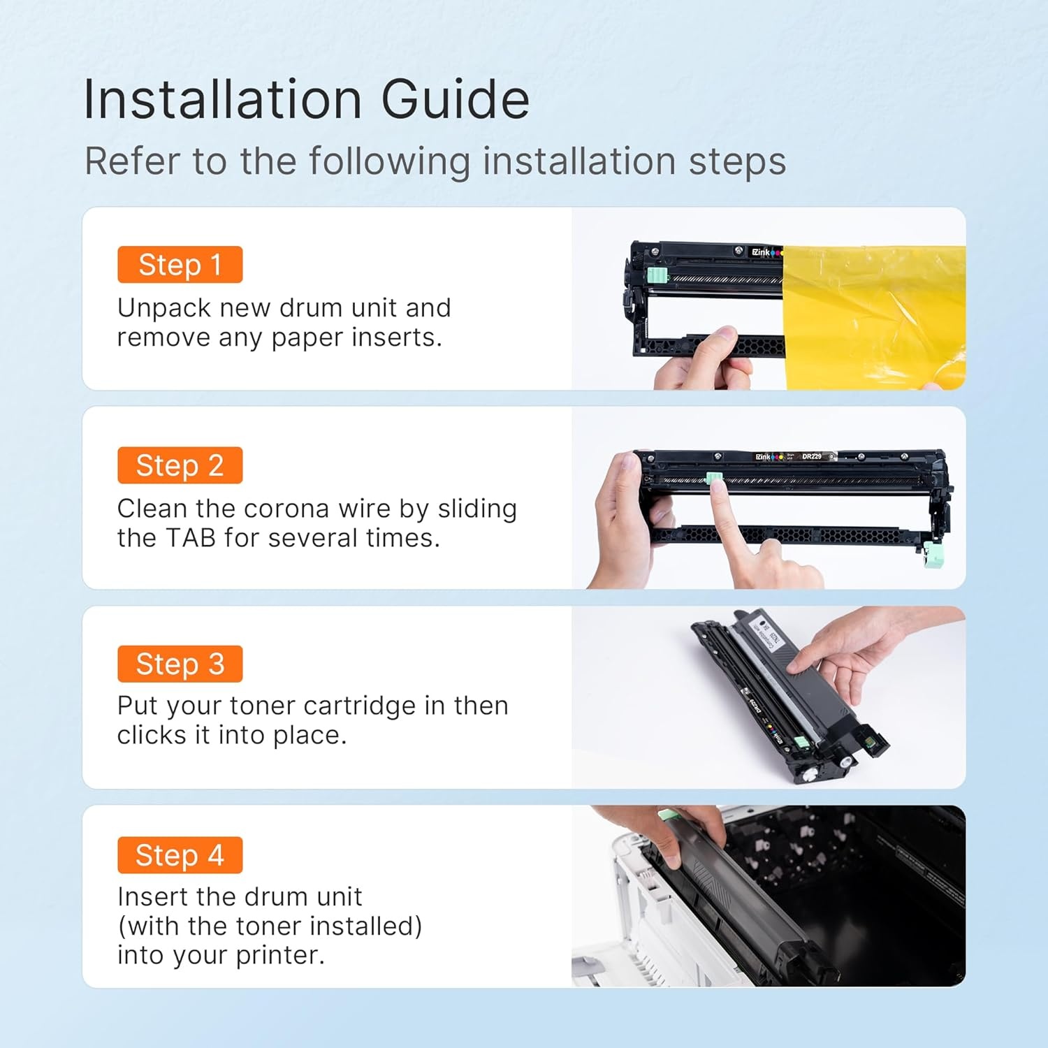 image:imageEZ Ink Compatible DR229CL Drum Unit Not Toner Replacement for Brother DR229CL use with TN229 TN229xl Compatible with Brother MFCL3780CDW MFCL3720CDW HLL3220CDW HLL3280CDW Printer 4 Pack