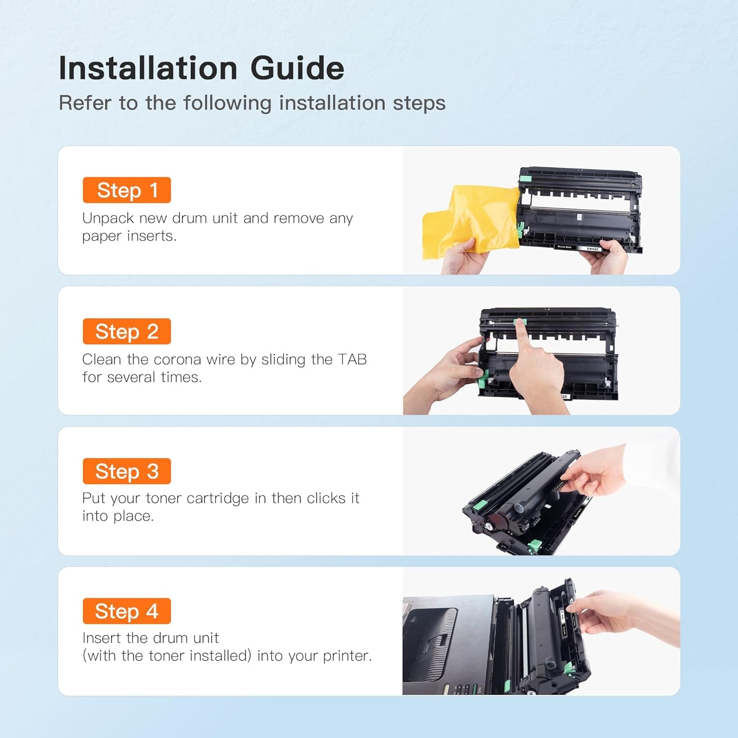 image:imageEZ Ink Compatible Drum Unit Not Toner for Brother DR420 DR 420 DR420 for HL2270DW HL2280DW HL2230 HL2240 MFC7360N MFC7860DW DCP7065DN Intellifax 2840 Printer BlackHigh Yield 2 Pack