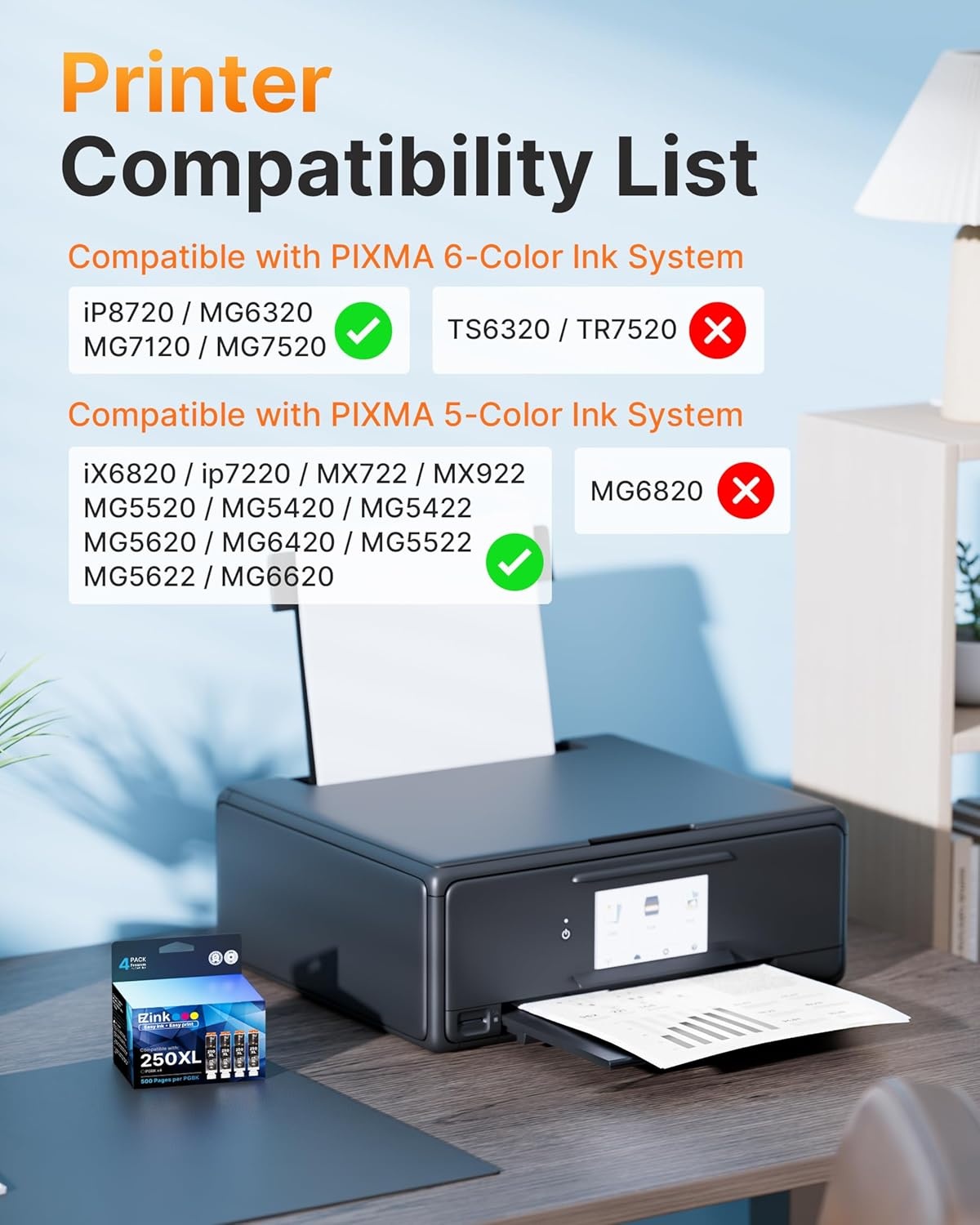 image:imageEZ Ink Compatible Ink Cartridge Replacement for Canon PGI250XL PGI 250 XL PGBK to use with PIXMA MX922 MX920 iP8720 IX6820 MX722 MG5420 MG5520 MG5620 MG6320 MG6420 MG7120 MG7520 Large Black 4 Pack