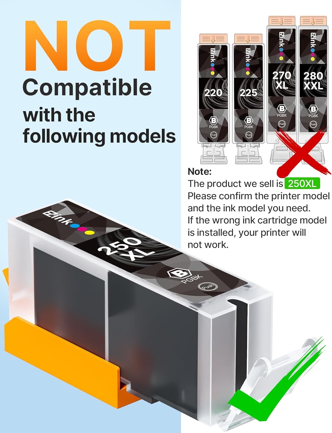 image:imageEZ Ink Compatible Ink Cartridges Replacement for Canon 250 251 PGI250XL CLI251XL to use with Pixma MG6320 MG7120 MG7520 IP8720 12 Pack 2 PGBK 2 Cyan 2 Magenta 2 Yellow 2 Black 2 Gray