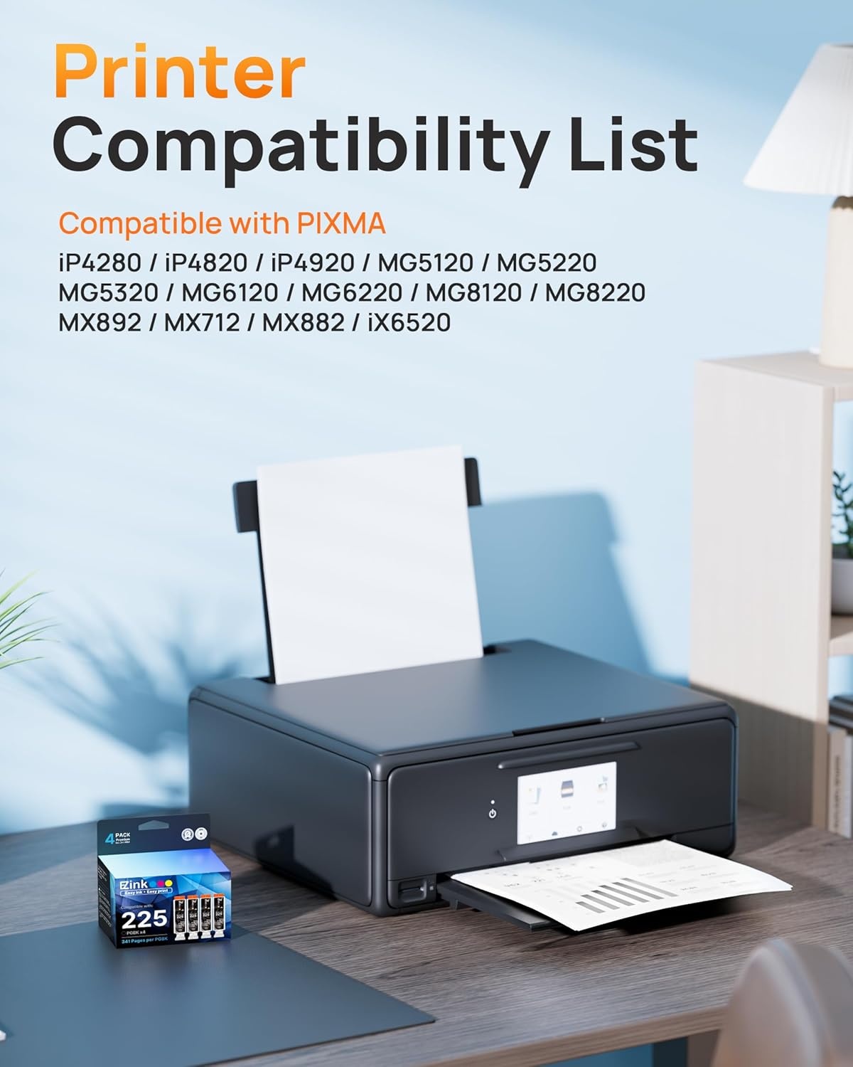 image:imageEZ Ink Compatible PGI225 Black Ink Cartridges Replacement for Canon PGI225 PGI225 to use with PIXMA MG6220 MG5220 MG8220 MG5320 MX882 MG6120 MG8120 iP4820 iP4920 iX6520 Printer 4 Pack Large Black