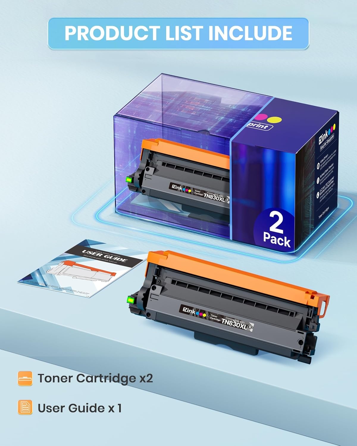 image:imageEZ Ink Compatible TN830XL Toner Cartridge Replacement for Brother TN830XL TN830 TN 830 Toner Cartridges with Brother DCPL2640DW HLL2460DW HLL2480DW HLL2400D HLL2405W Printer 2 x TN830XL Toner