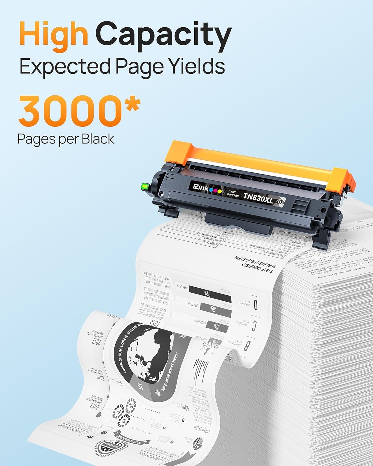 image:imageEZ Ink Compatible TN830XL Toner Cartridge Replacement for Brother TN830XL TN830 TN 830 Toner Cartridges with Brother DCPL2640DW HLL2460DW HLL2480DW HLL2400D HLL2405W Printer 4 x TN830XL Toner