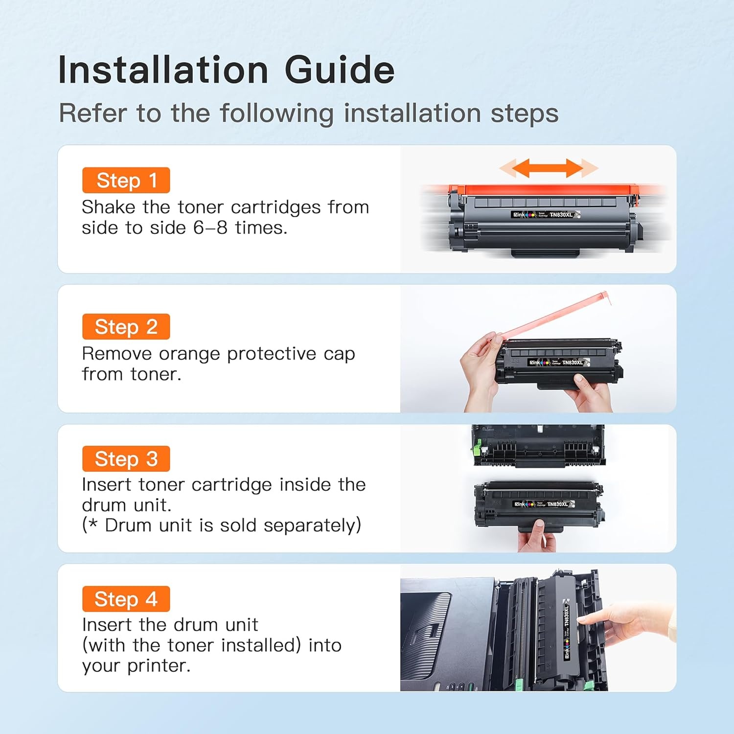 image:imageEZ Ink Compatible TN830XL Toner Cartridges DR830 Drum Unit Replacement for Brother TN830 DR830 TN830xl Toner for Brother Printer HLL2460DW DCPL2640DW HLL2405W HLL2480DW MFCl2820DW Printer3Pack