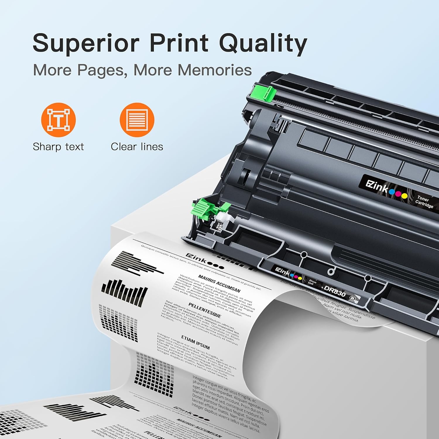 image:imageEZ Ink Compatible TN830XL Toner Cartridges DR830 Drum Unit Replacement for Brother TN830 DR830 TN830xl Toner for Brother Printer HLL2460DW DCPL2640DW HLL2405W HLL2480DW MFCl2820DW Printer3Pack