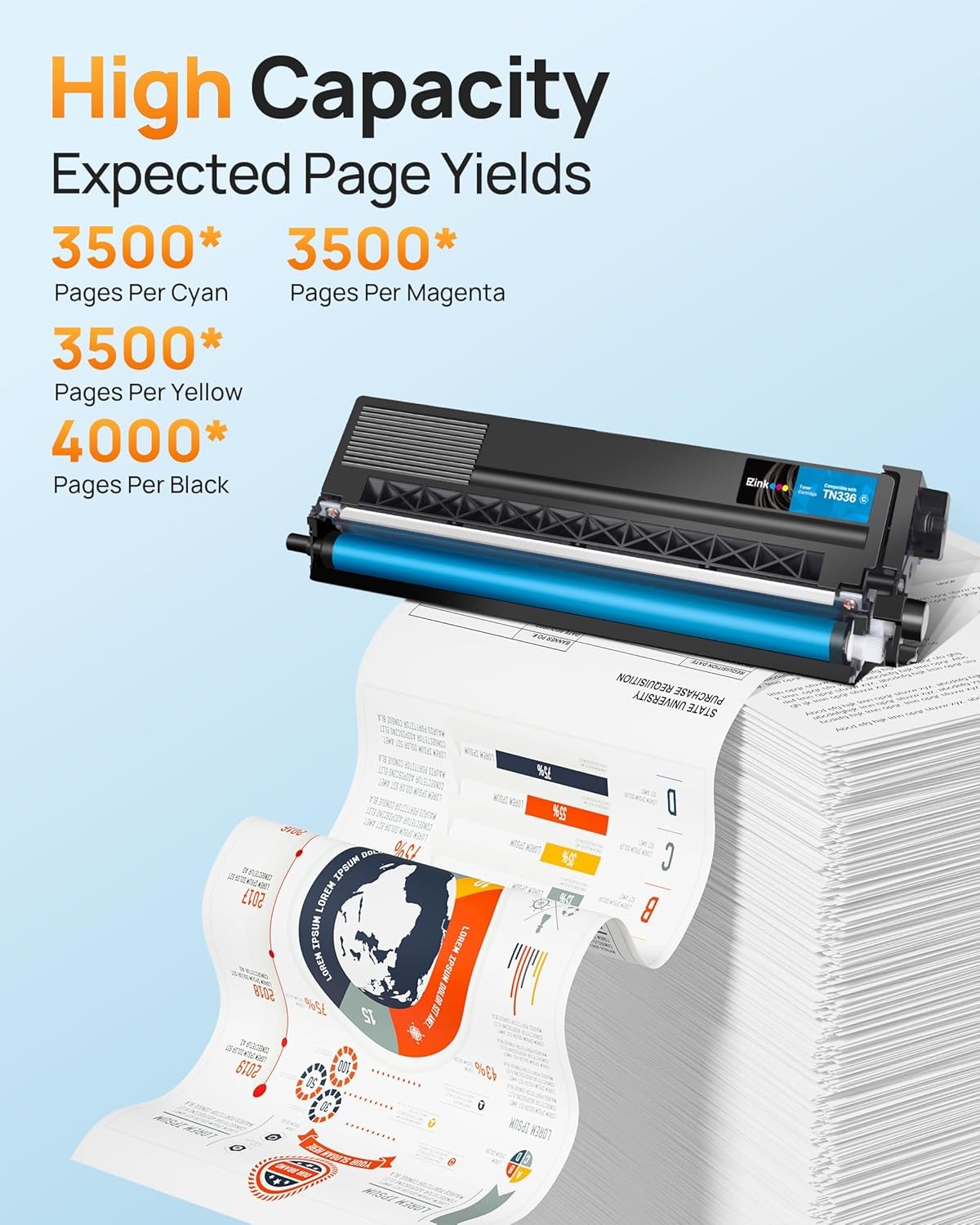 image:imageEZ Ink Compatible Toner Cartridge Replacement for Brother TN336 Toner Cartridges TN331 TN336 TN331 TN315 to Use with MFCL8850CDW HLL8350CDW MFCL8600CDW HL4150CDN MFC9970CDW BCMY 4 Pack