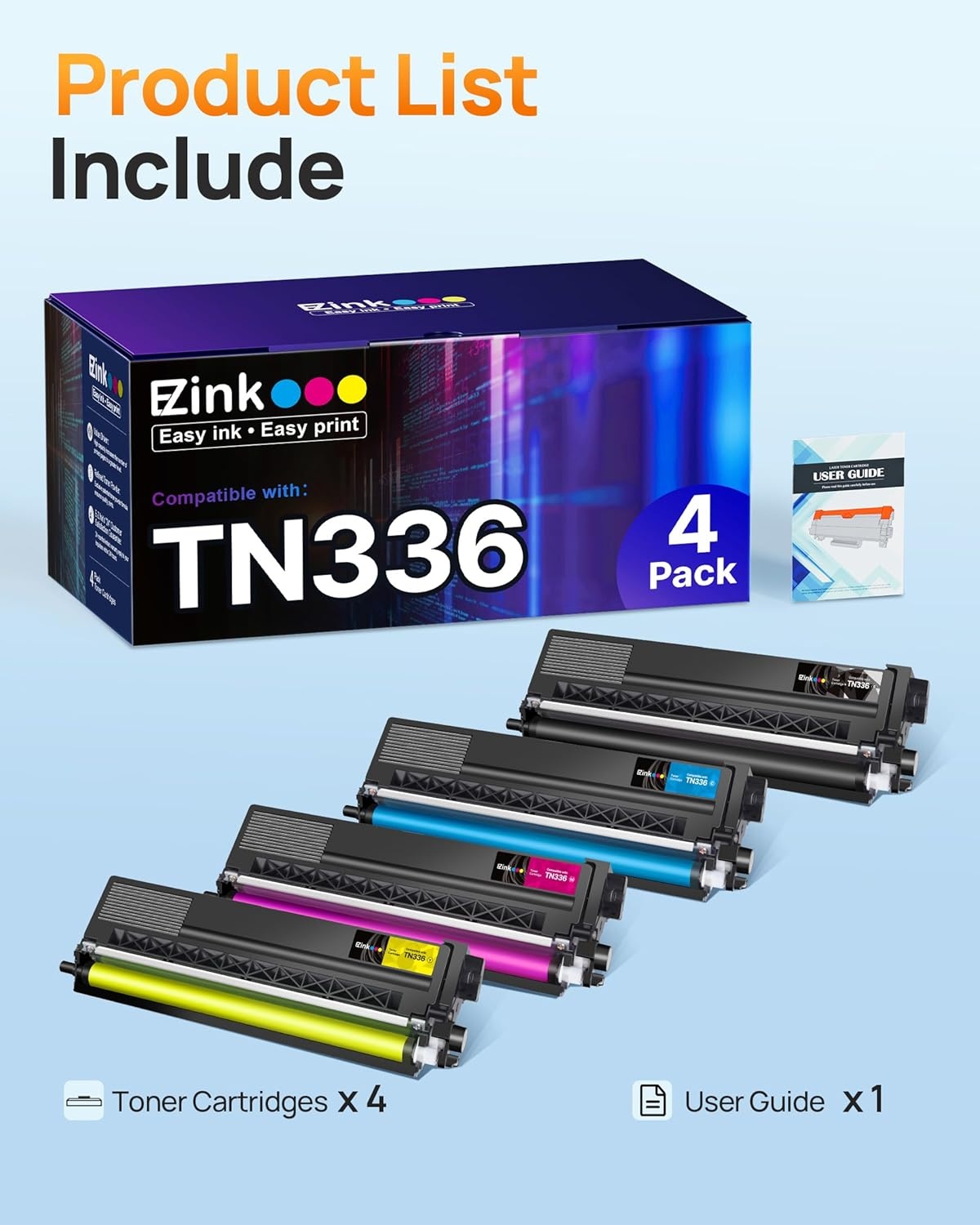 image:imageEZ Ink Compatible Toner Cartridge Replacement for Brother TN336 Toner Cartridges TN331 TN336 TN331 TN315 to Use with MFCL8850CDW HLL8350CDW MFCL8600CDW HL4150CDN MFC9970CDW BCMY 4 Pack