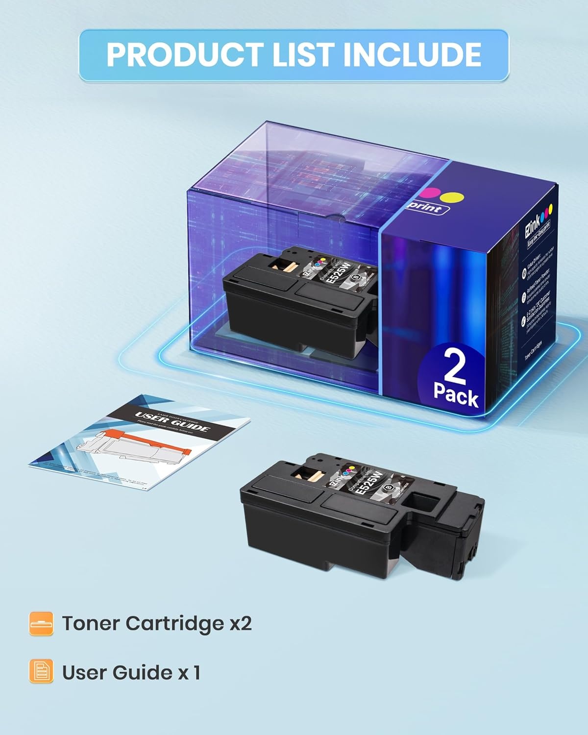image:imageEZ Ink Compatible Toner Cartridge Replacement for Dell E525W E525 525w to use with E525w Wireless Color Printer for 593BBJX Black 2 Pack