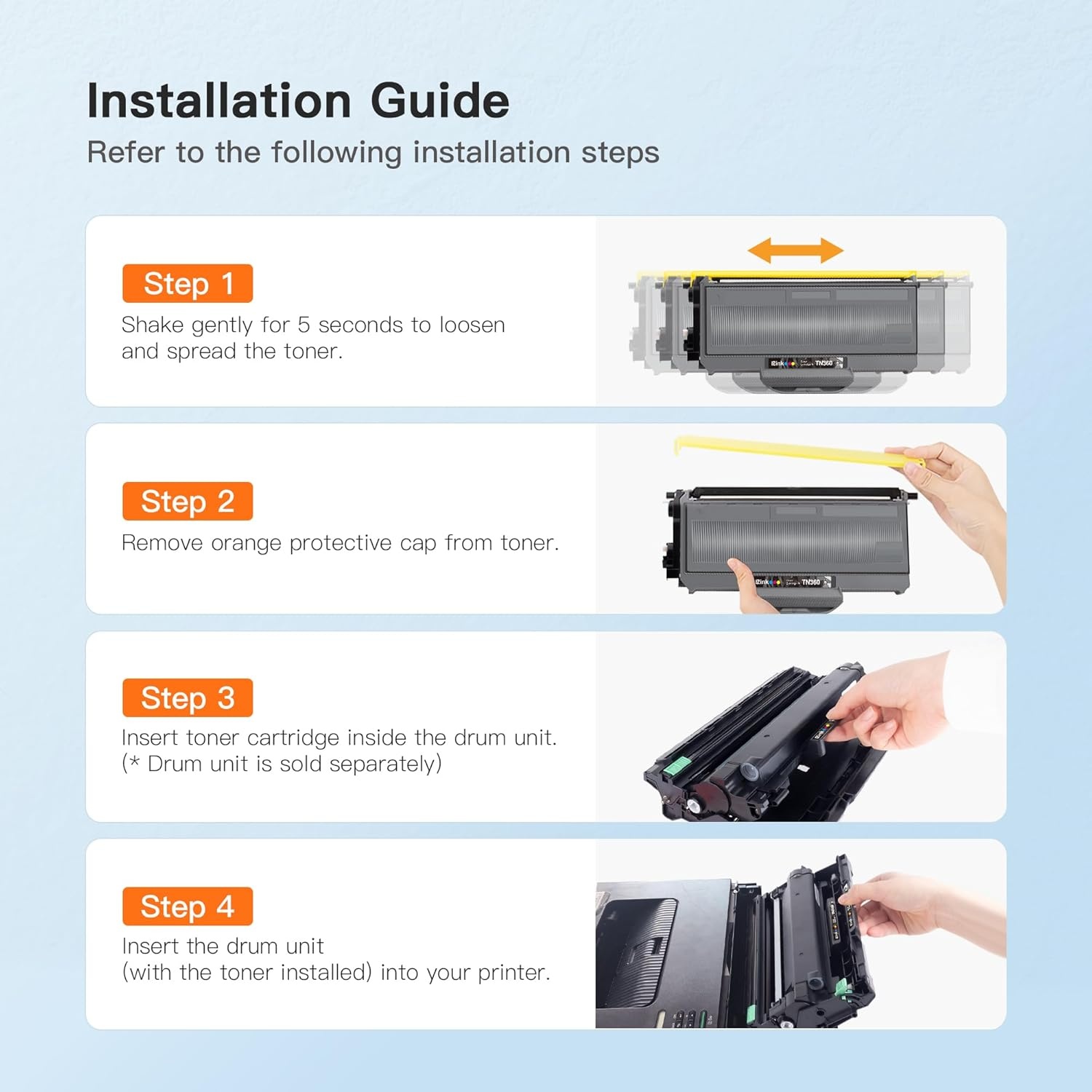 image:imageEZ Ink Compatible Toner Cartridge amp Drum Unit Replacement for Brother TN360 TN330 DR360 DR360 High Yield Compatible with DCP7040 DCP7030 MFC7840W HL2140 MFC73402 Toner 1 Drum Unit