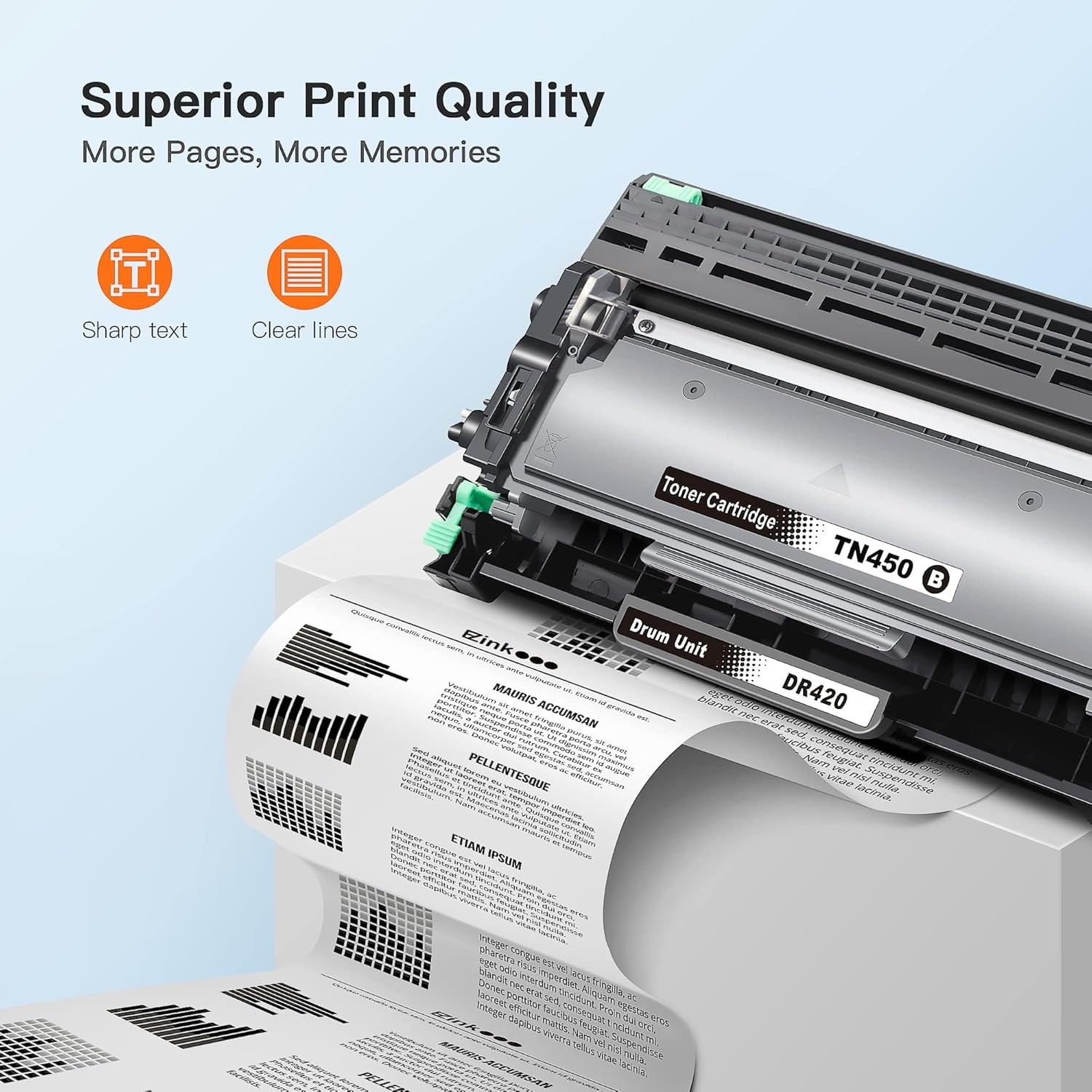 image:imageEZ Ink Compatible Toner Cartridge and Drum Unit Replacement for Brother TN450 TN420 DR420 to use with HL2270DW HL2280DW HL2230 HL2240 MFC7360N MFC7860DW 2840 2940 2 Toner 1 Drum 3 Pack