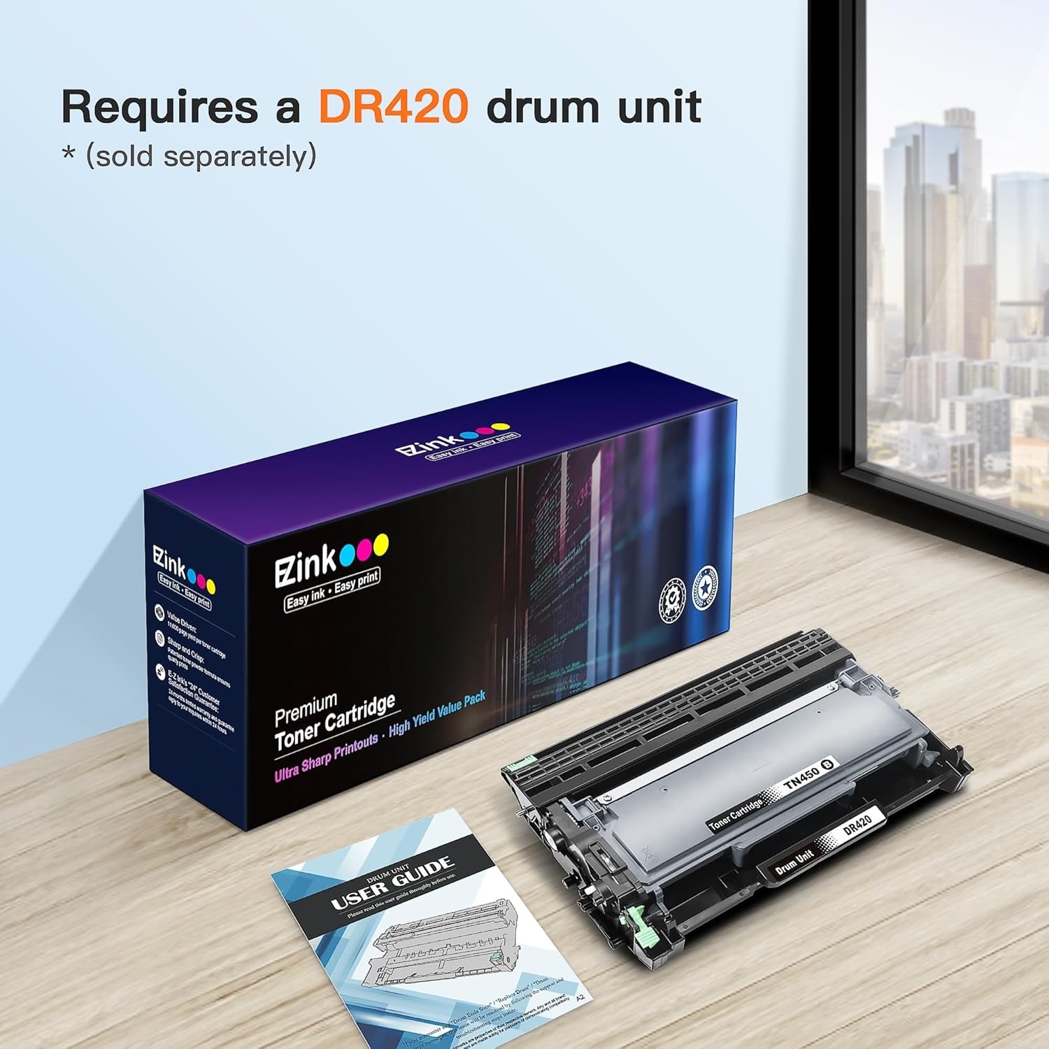 image:imageEZ Ink Compatible Toner Cartridge and Drum Unit Replacement for Brother TN450 TN420 DR420 to use with HL2270DW HL2280DW HL2230 HL2240 MFC7360N MFC7860DW 2840 2940 2 Toner 1 Drum 3 Pack