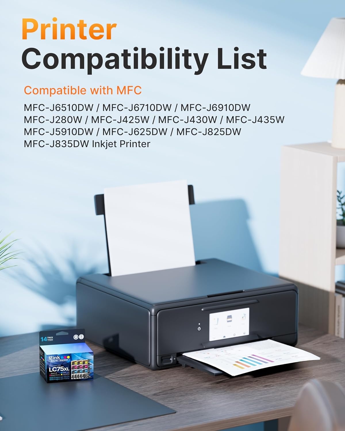 image:imageEZ Ink LC75XL Ink Cartridges Compatible for Brother LC75 Ink Cartridge LC 75 LC71 LC79 XL to Use with Brother MFCJ430W MFCJ6510DW MFCJ6710DW 20 Pack 8 Black 4 Cyan 4 Magenta 4 Yellow